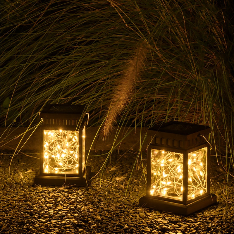 Outdoor Garden Solar Lantern with Glass Panels and LED Lighting