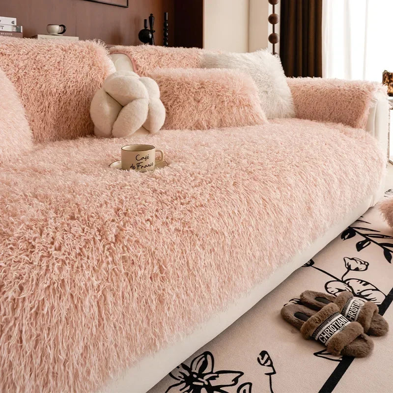 Luxurious Sofa Cover in Faux Lambswool Fabric