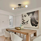 Flush Mount Chandelier with 2 Lights - Black and Gold Ceiling Fixture
