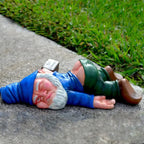Garden Gnome Figurine with Hat and Bottle - Lying Pose