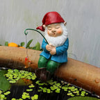 Garden Gnome Statue Sitting with Fishing Pole – Resin Decoration