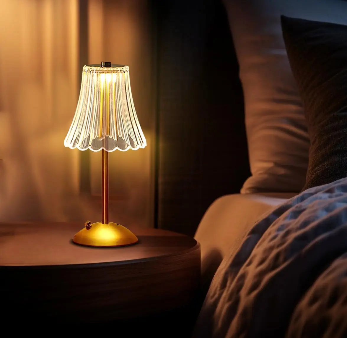 Touch-Sensitive Crystal Table Lamp with Gold Accent Finish