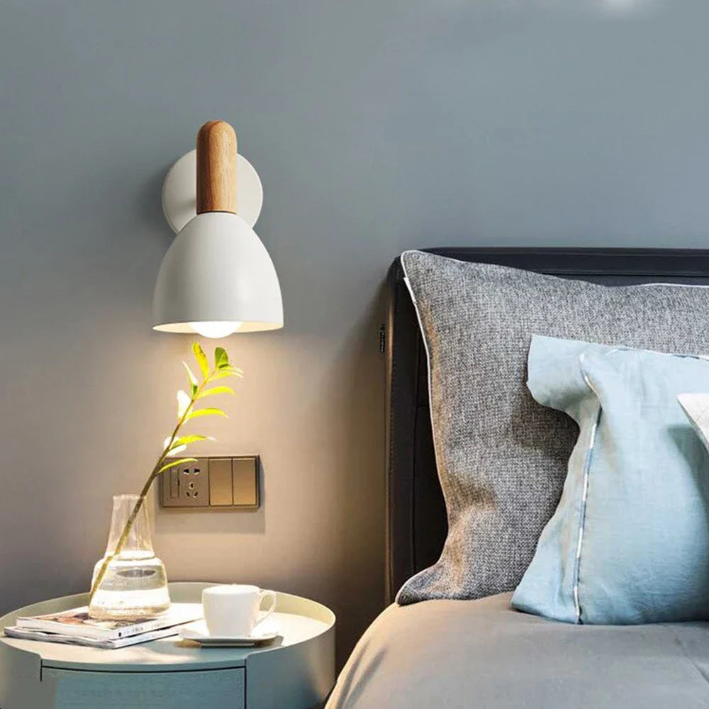 Adjustable Bedside Light – Nordic Style Wooden Wall Lamp