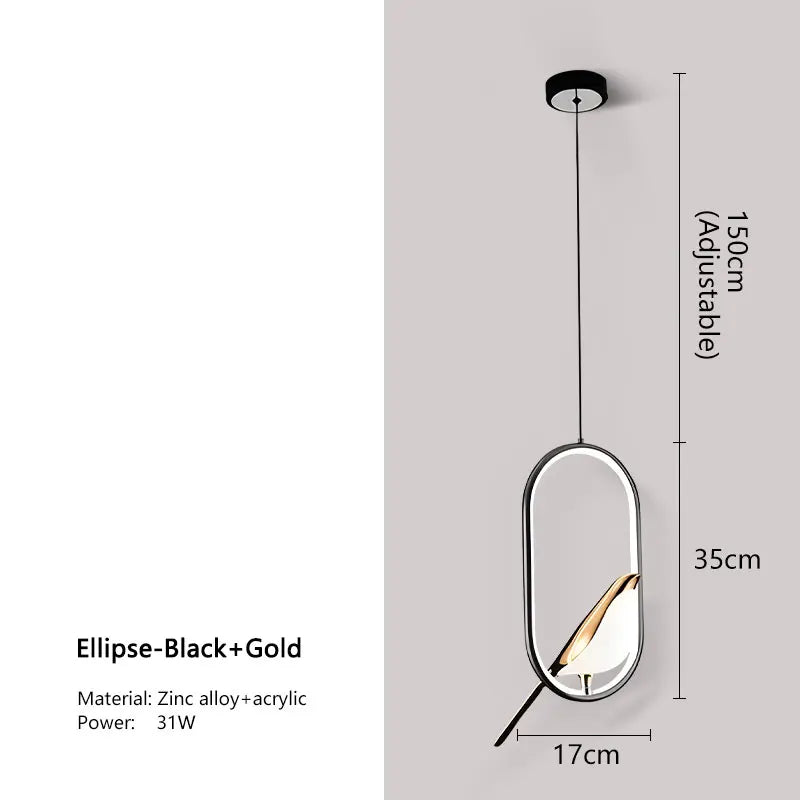 Northern Style LED Pendant Light with Bird Motif
