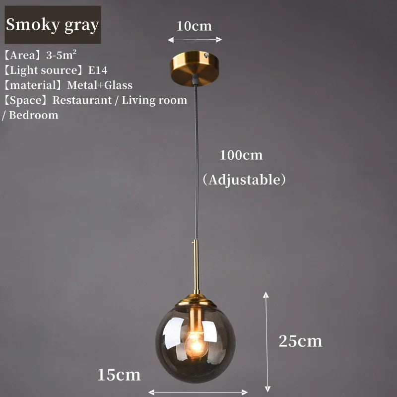 Nordic Style Glass Globe Hanging Light Fixture | Amber, Smoke Grey, Clear