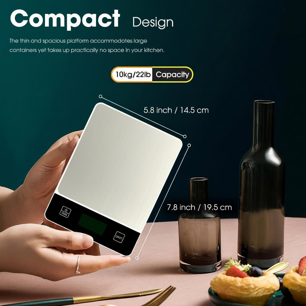 Stainless Steel Digital Food Scale for Kitchen - 22lb Capacity