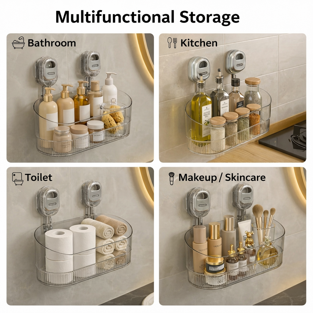 Adhesive Wall-Mounted Shelf for Kitchen and Bathroom Storage