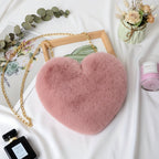 Faux Fur Heart Shaped Crossbody Bag with Chain Strap