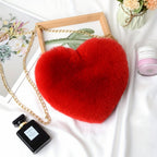 Faux Fur Heart Shaped Crossbody Bag with Chain Strap