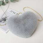 Faux Fur Heart Shaped Crossbody Bag with Chain Strap