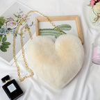 Faux Fur Heart Shaped Crossbody Bag with Chain Strap