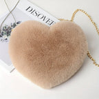 Faux Fur Heart Shaped Crossbody Bag with Chain Strap