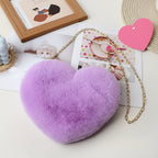 Faux Fur Heart Shaped Crossbody Bag with Chain Strap