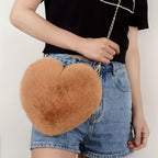 Faux Fur Heart Shaped Crossbody Bag with Chain Strap