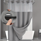 Double Layer Bathroom Set with Geometric Waffle Fabric Shower Curtain