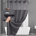 Double Layer Bathroom Set with Geometric Waffle Fabric Shower Curtain