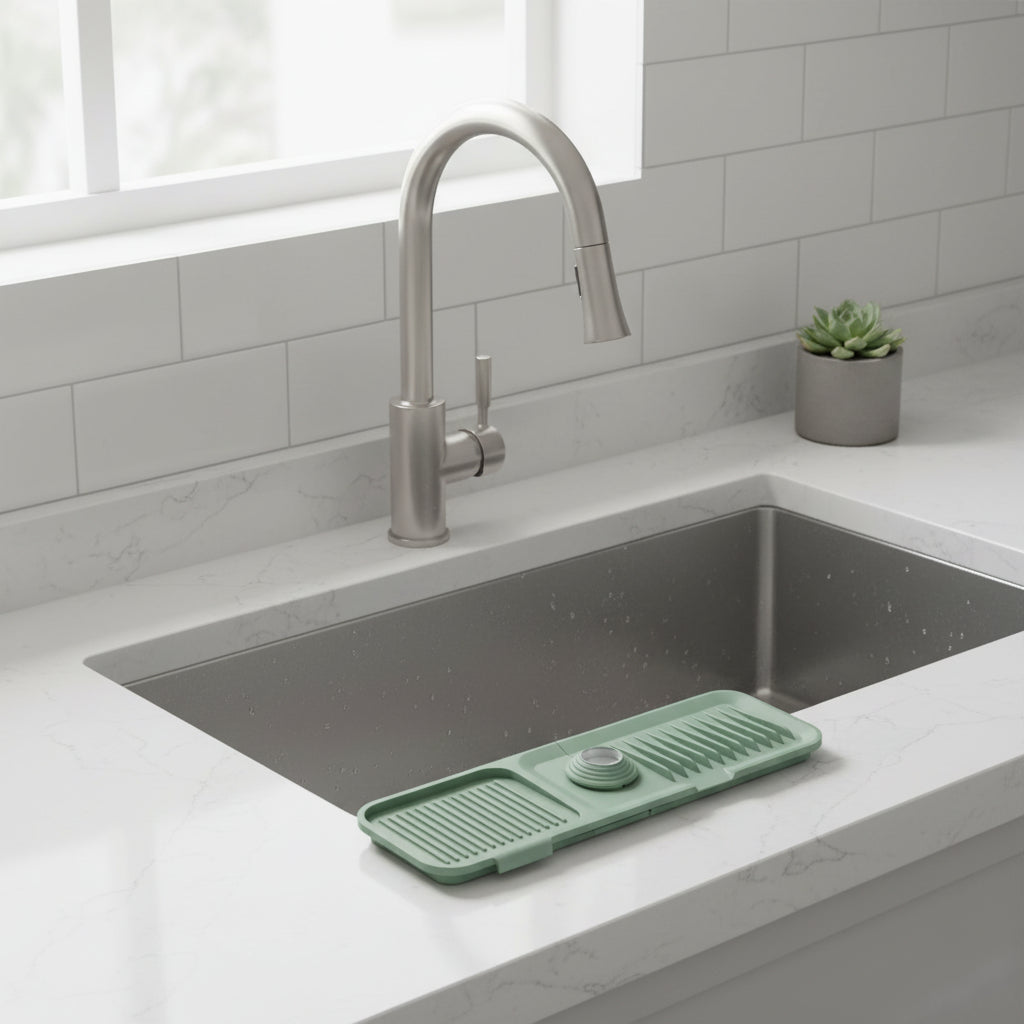 Self-Draining Silicone Sink Mat for Faucet Drips
