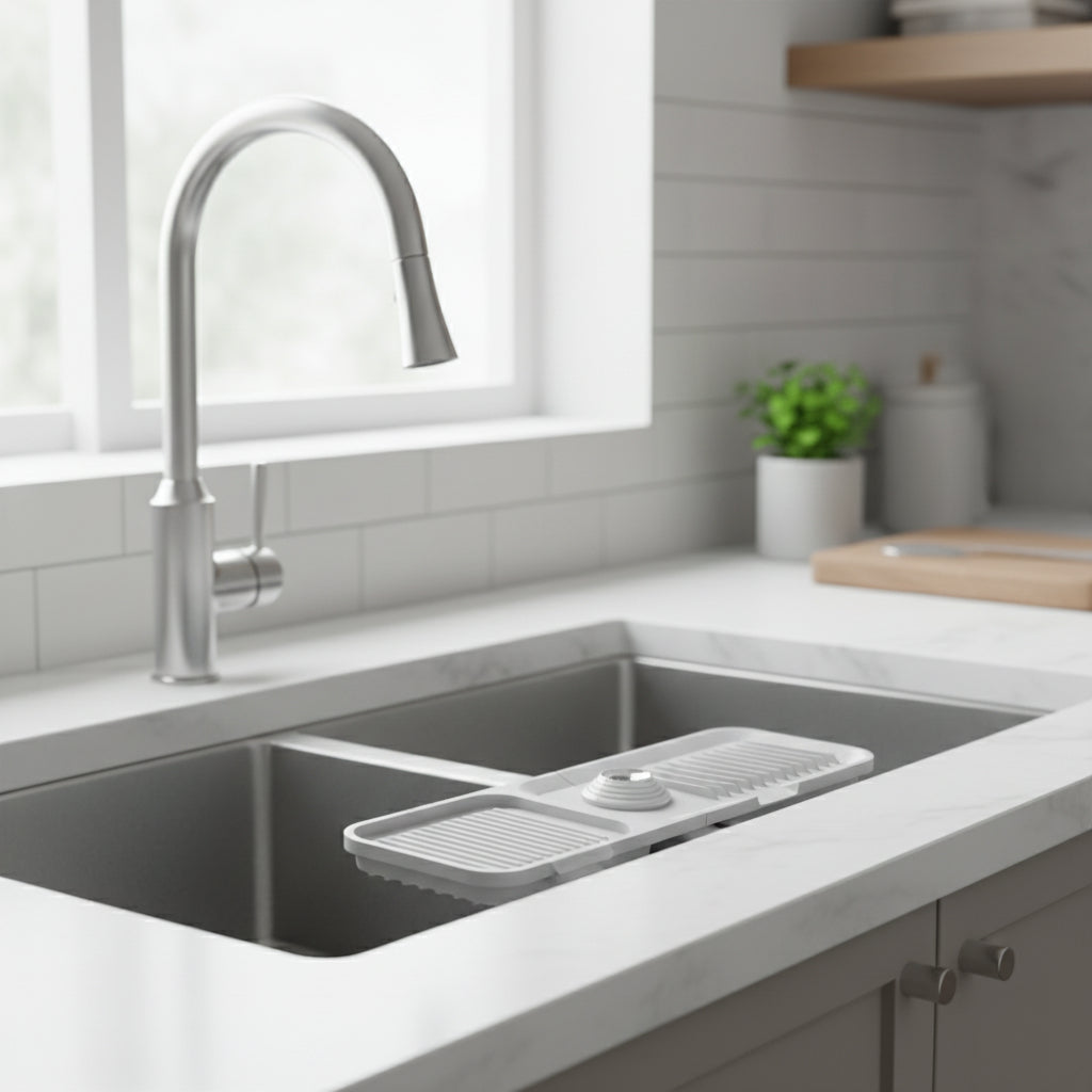 Self-Draining Silicone Sink Mat for Faucet Drips