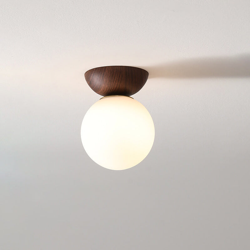 Ceiling Light Fixture with Wooden Accent and Metal Base – Single Globe