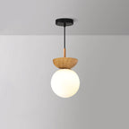 Ceiling Light Fixture with Wooden Accent and Metal Base – Single Globe
