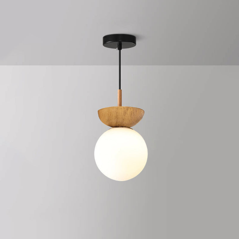 Ceiling Light Fixture with Wooden Accent and Metal Base – Single Globe