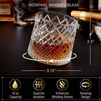 Rotating Crystal Tumbler for Whiskey with Aroma Enhancement