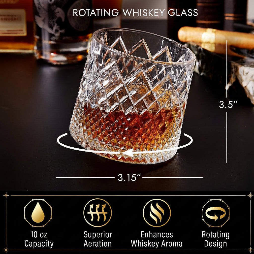 Rotating Crystal Tumbler for Whiskey with Aroma Enhancement