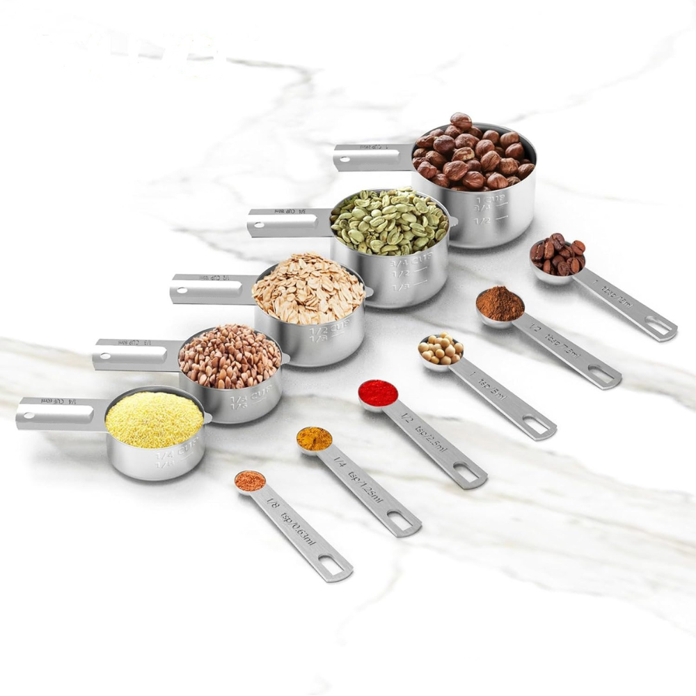 Stainless Steel Measuring Cups and Spoons Set for Baking and Cooking