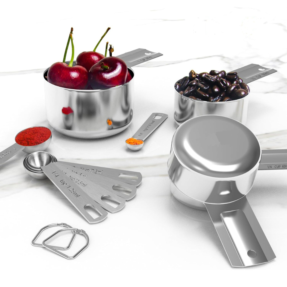 Stainless Steel Measuring Cups and Spoons Set for Baking and Cooking