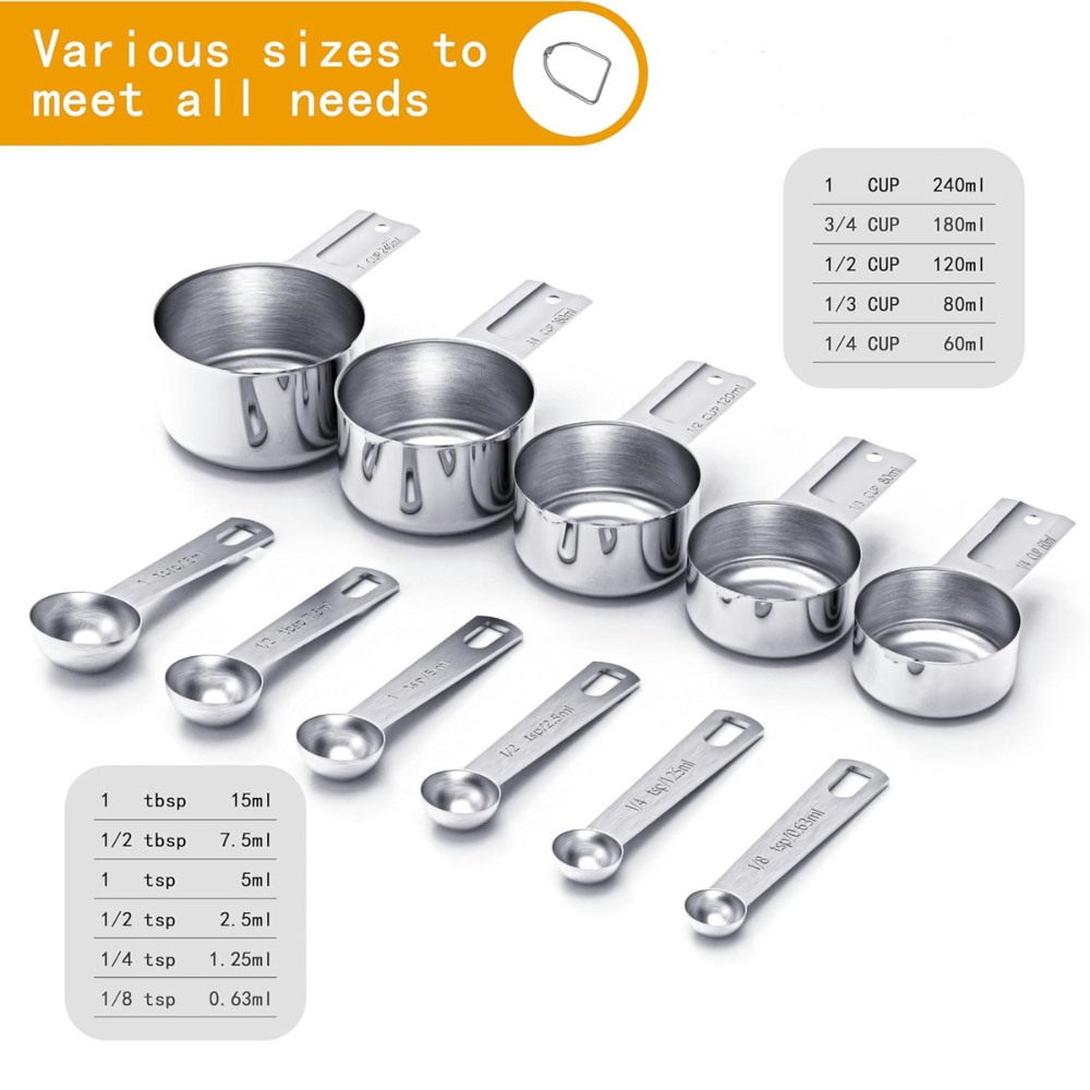 Stainless Steel Measuring Cups and Spoons Set for Baking and Cooking