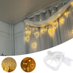 Warm LED Heart-Shaped String Lights for Window Decoration