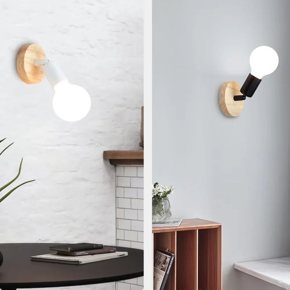 Adjustable Wall Sconce Light – Retro Vintage Wooden and Metal Design