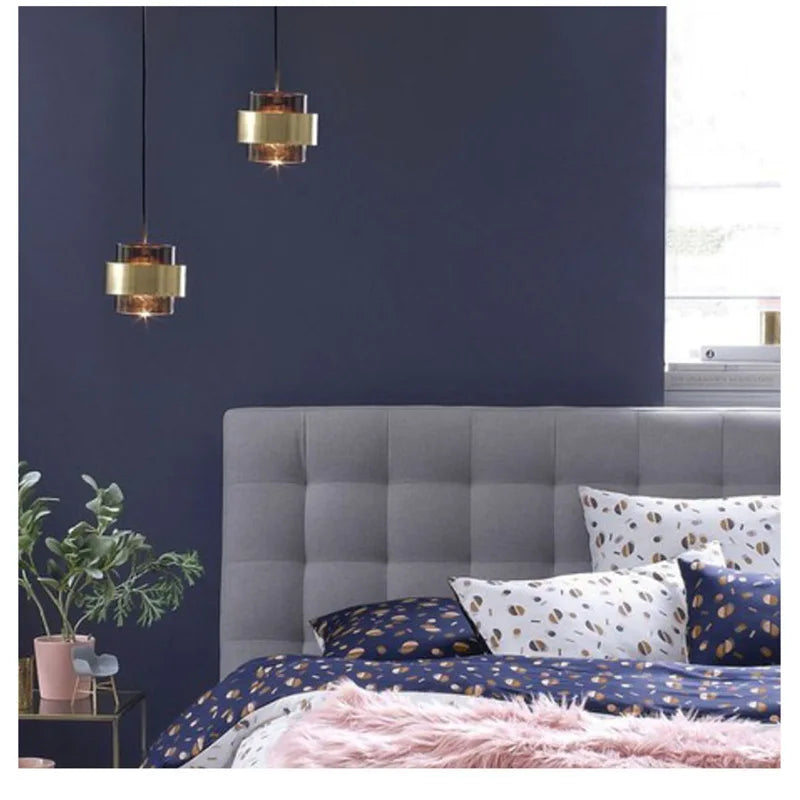 Contemporary Brass Cylinder Pendant Light with Nordic Glass
