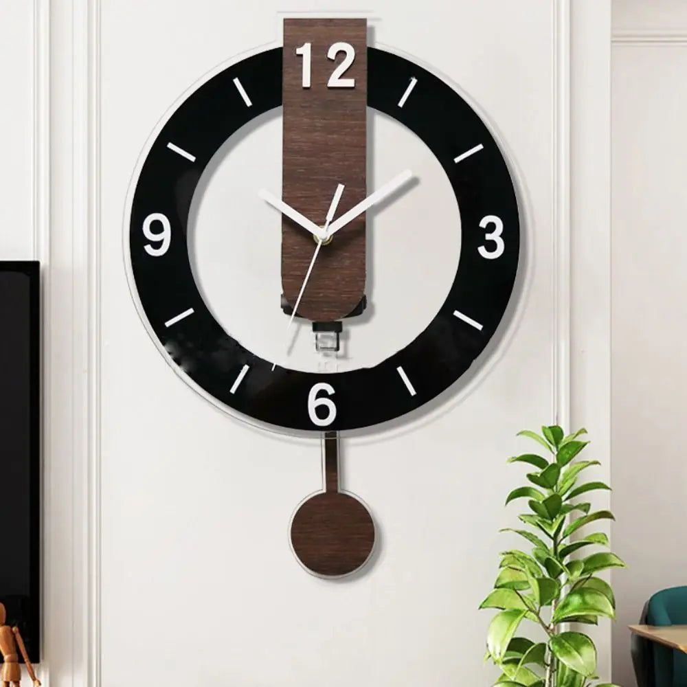 Contemporary Wall Clock with Pendulum | Acrylic and Wood Minimalist Style