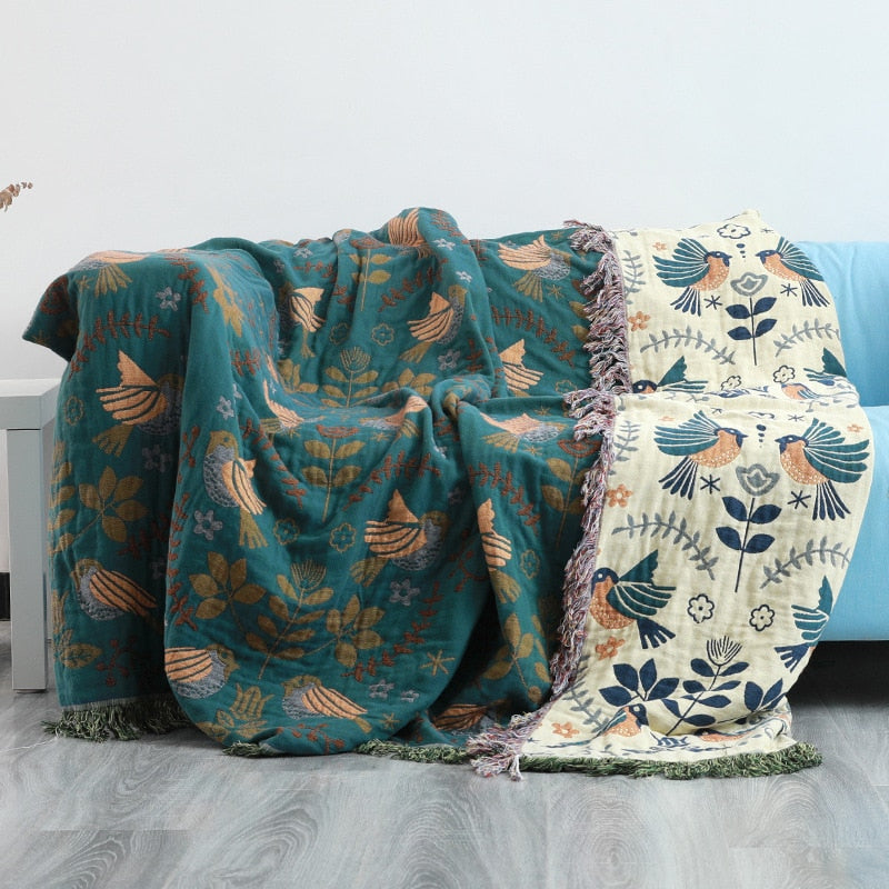 Reversible Cotton Throw Blanket in Vintage Style