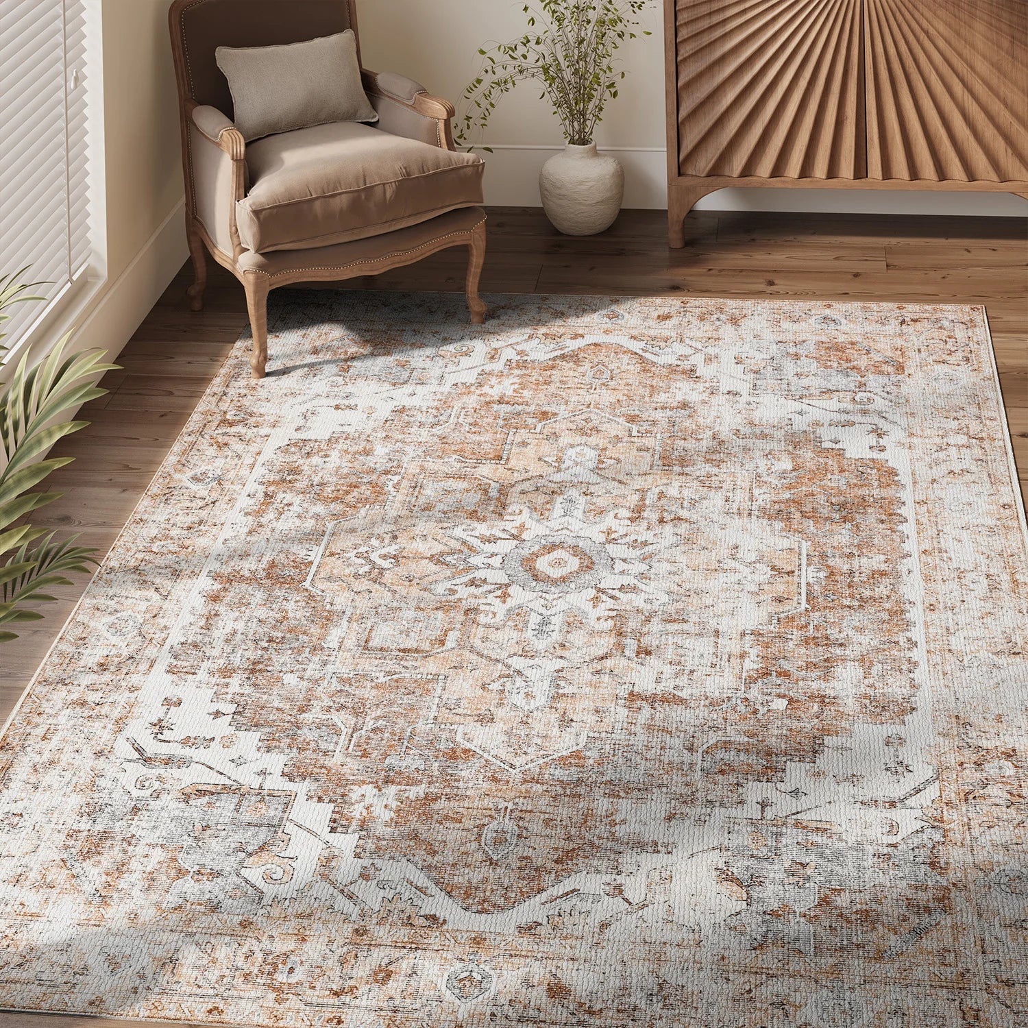 Foldable Non-Slip Oriental Carpet | Medallion Design Area Rug