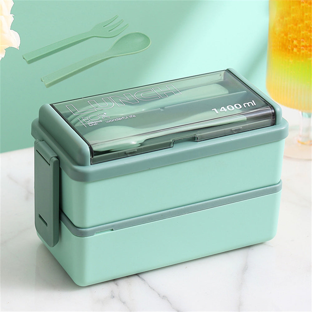 Double Layer Lunch Box 1400ml | Portable Food Container with Cutlery – Microwave Safe for Kids and Adults
