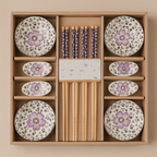 Serenity Blossom 12-Piece Ceramic Dining Set with Chopsticks