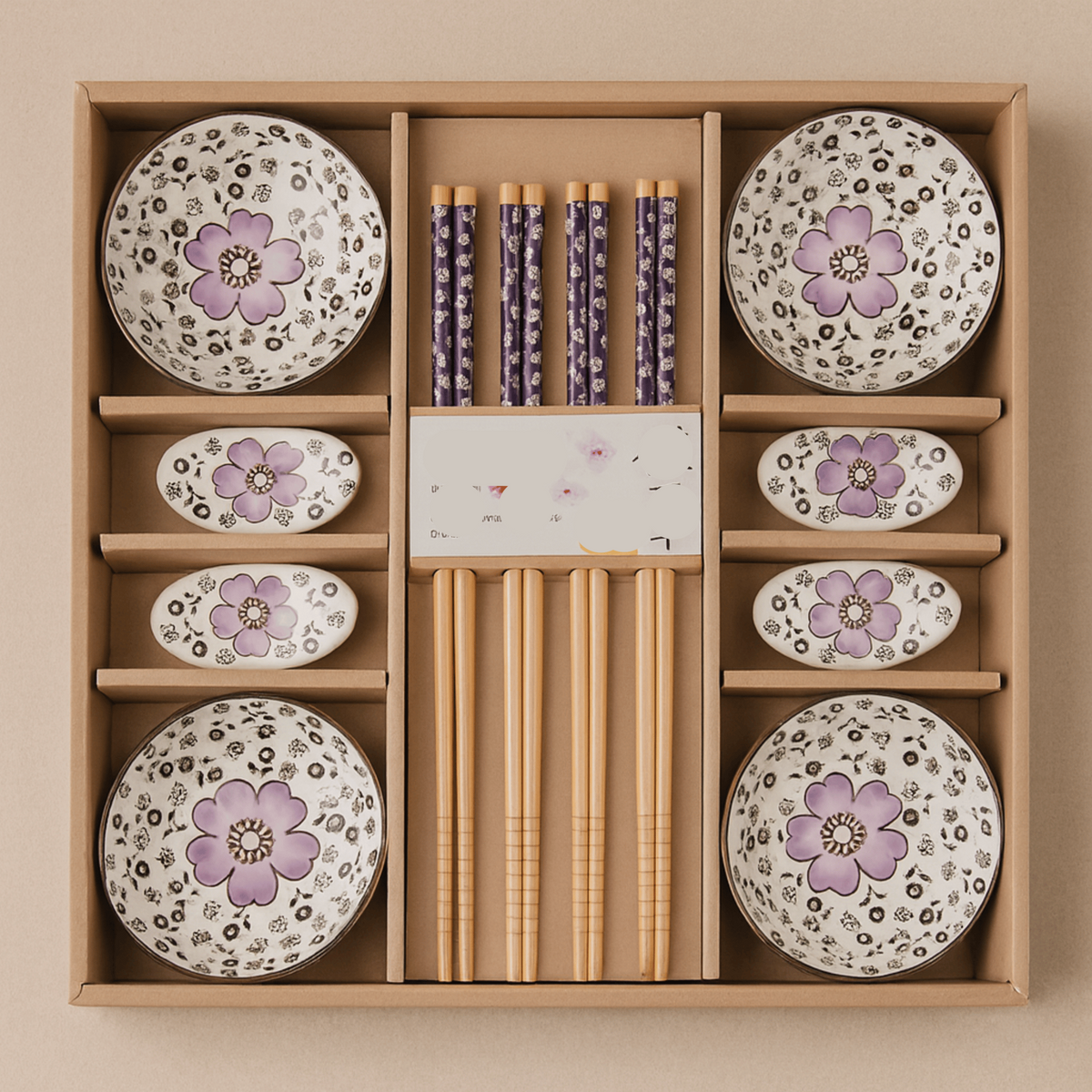 Serenity Blossom 12-Piece Ceramic Dining Set with Chopsticks