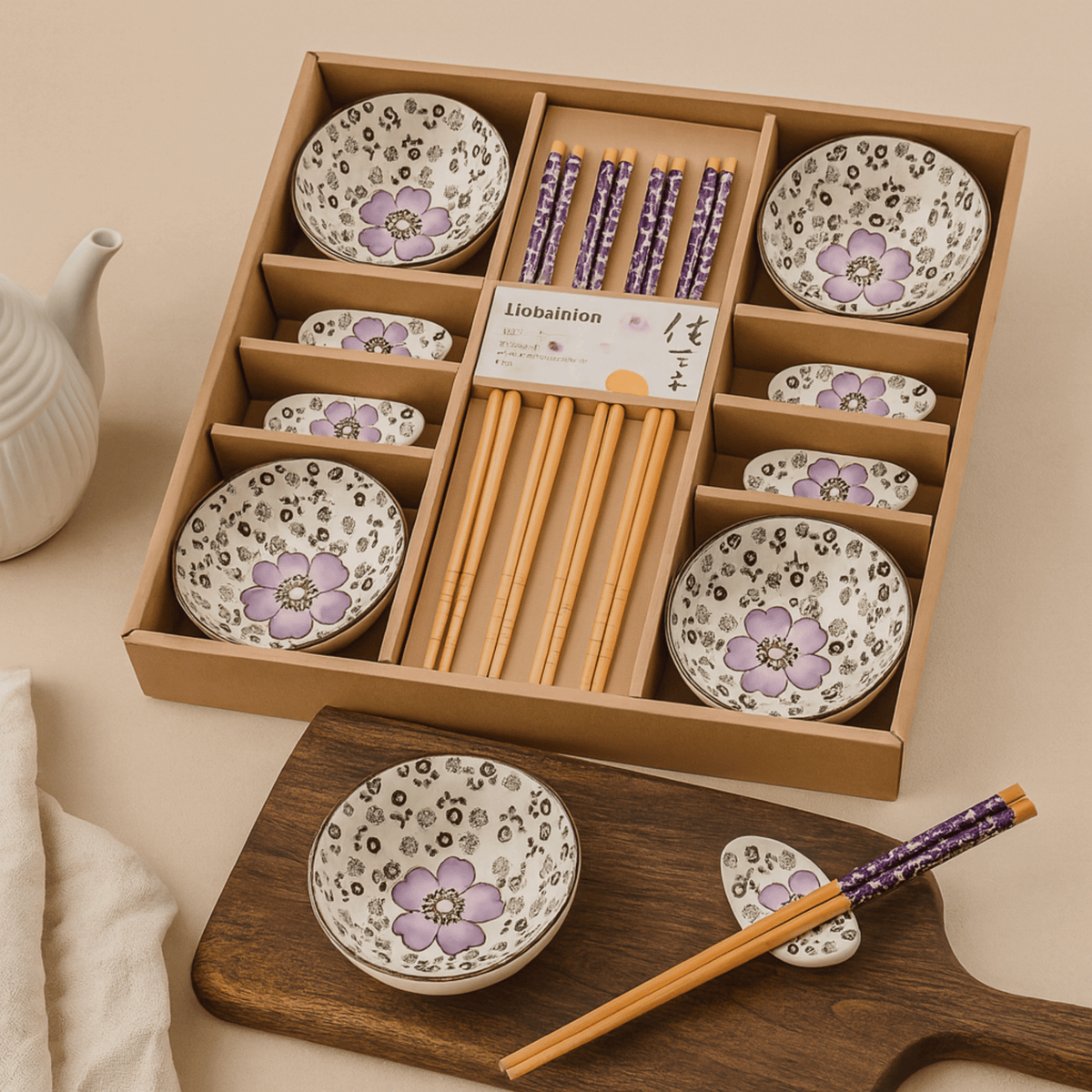 Sakura Serenity 12-Piece Sushi Dining Set - Elegant Floral Gift