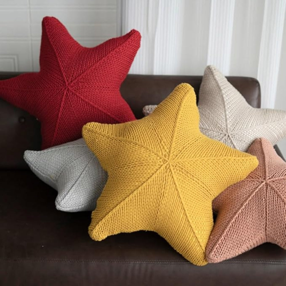 Hand-Knitted Cushion with Nautical Starfish Pattern