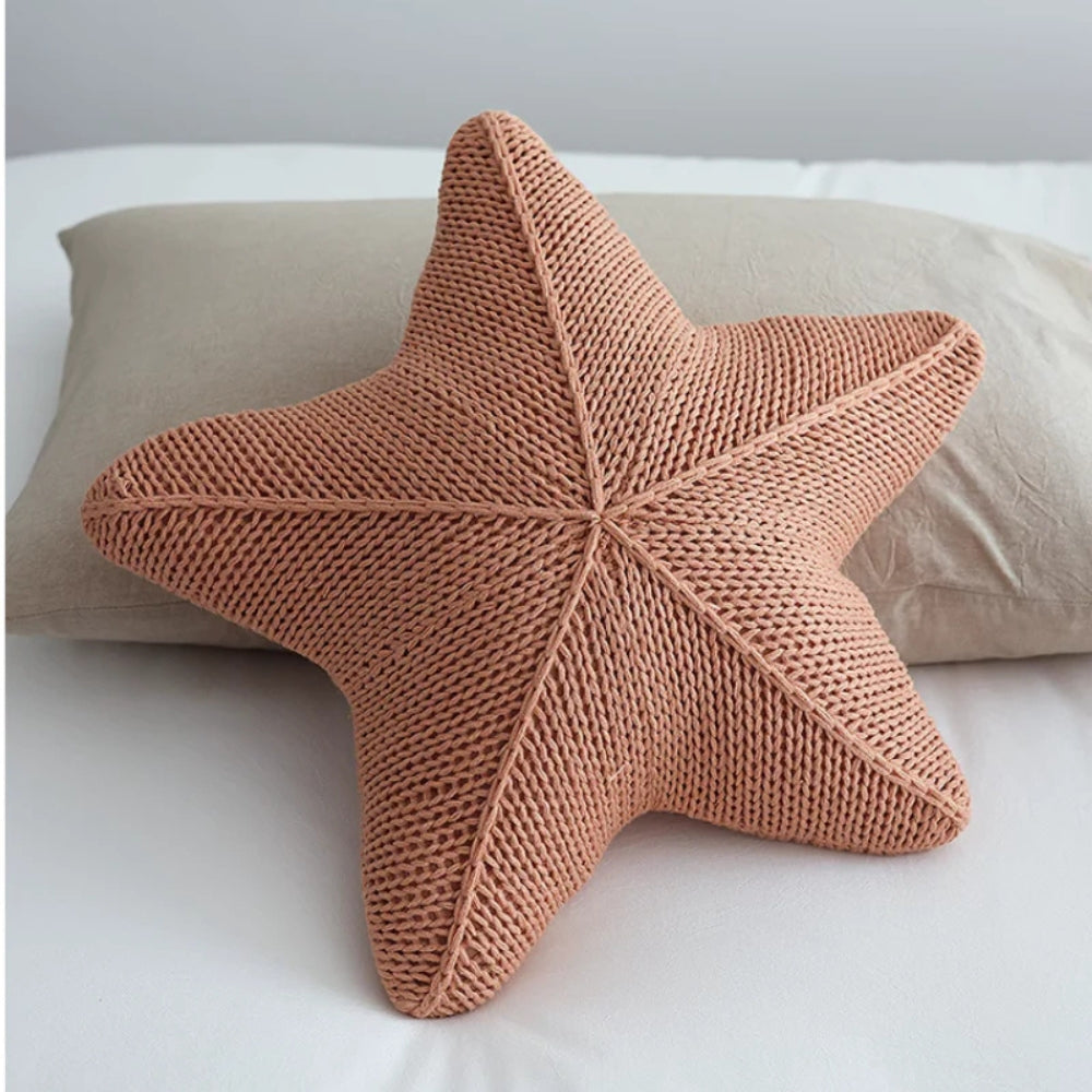 Hand-Knitted Cushion with Nautical Starfish Pattern