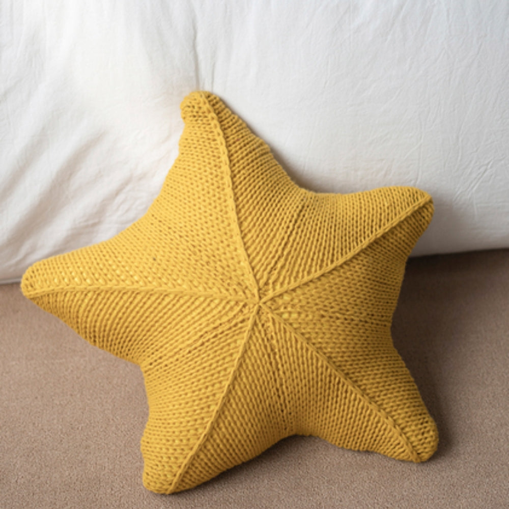 Hand-Knitted Cushion with Nautical Starfish Pattern