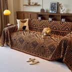Geometric Patterned Sofa Cover - Soft Chenille Fabric
