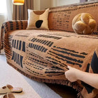 Geometric Patterned Sofa Cover - Soft Chenille Fabric