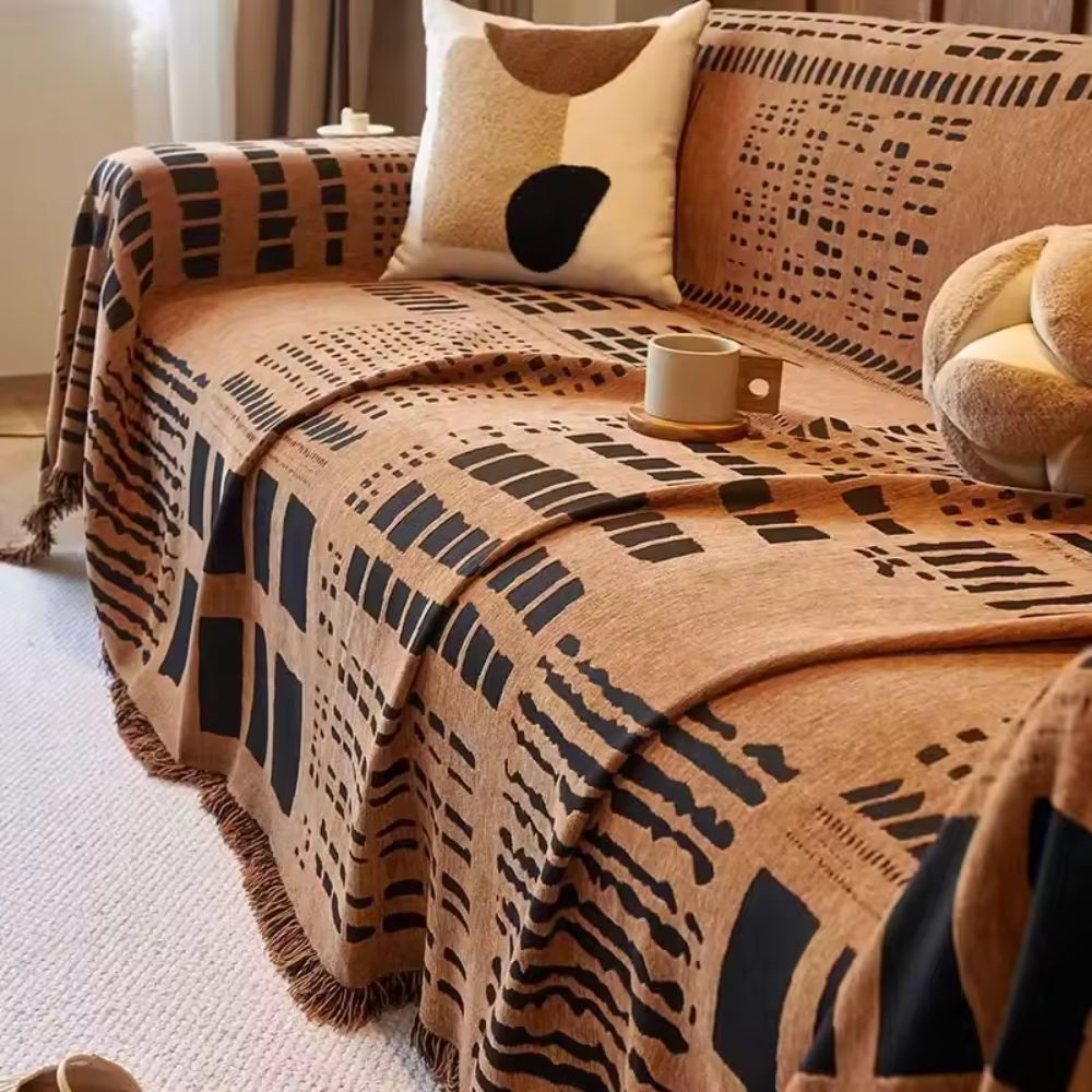Geometric Patterned Sofa Cover - Soft Chenille Fabric