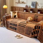 Geometric Patterned Sofa Cover - Soft Chenille Fabric
