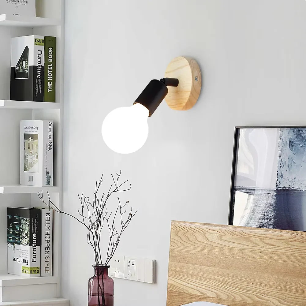 Adjustable Wall Sconce Light – Retro Vintage Wooden and Metal Design
