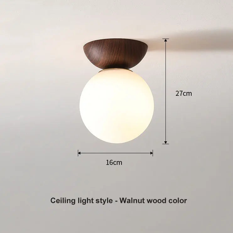Ceiling and Pendant Light with Glass Ball Design and Wooden Finish