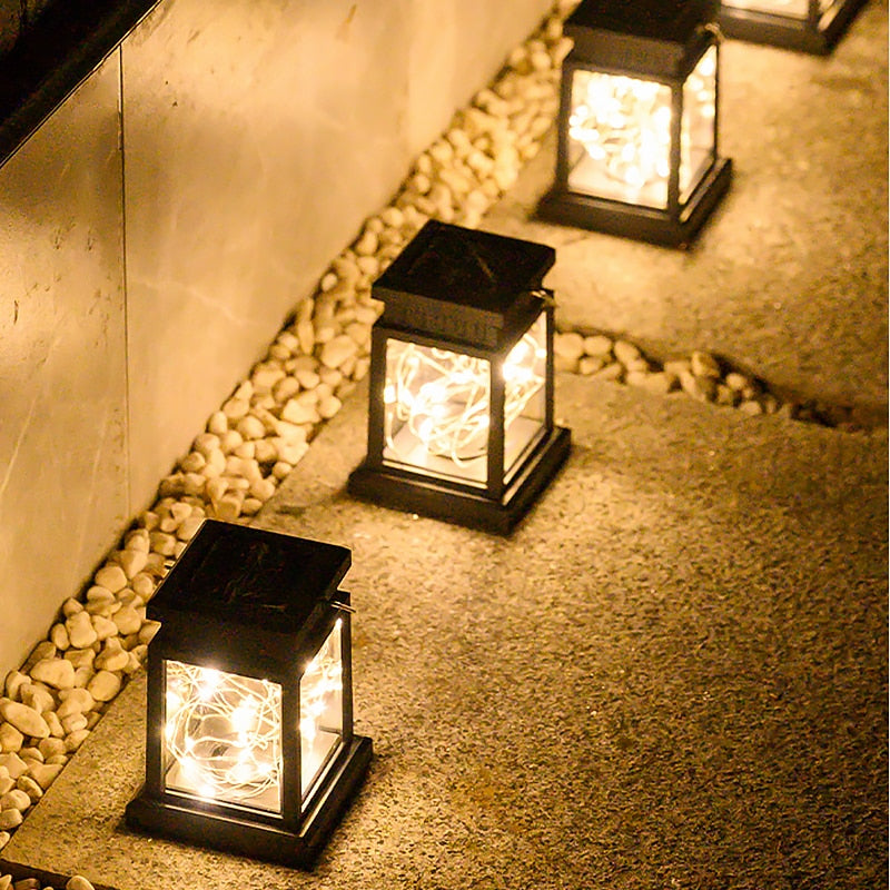 Outdoor Garden Solar Lantern with Glass Panels and LED Lighting